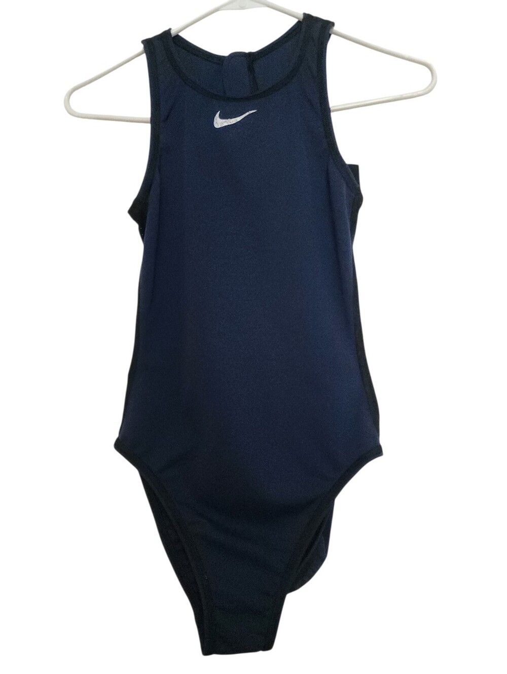 New Nike Navy Blue Athletic One-Piece Swimsuit Zip Back Mesh Insert SZ Sm- XS
